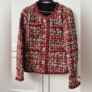 Chic Red Tweed Women's Jacket